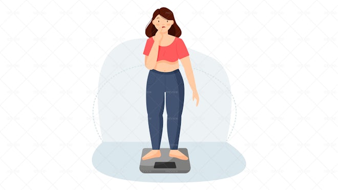 Woman Standing Ona Weighing Scale - Graphics | Motion Array