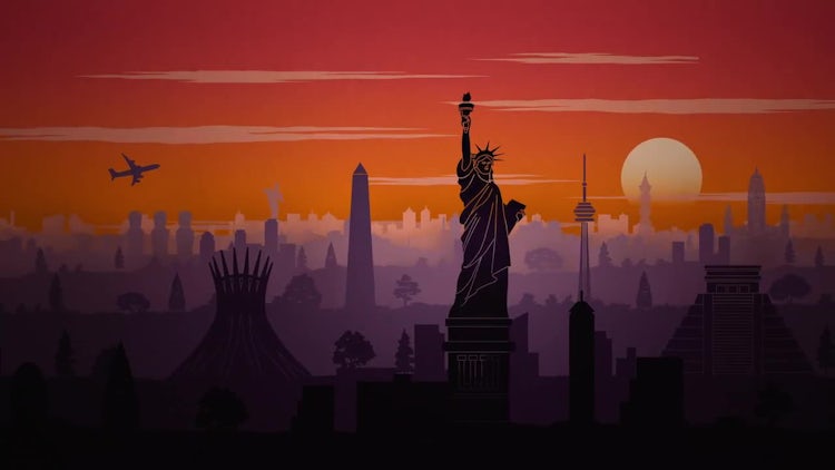 Famous American Landmarks Cartoon Animation - Stock Motion