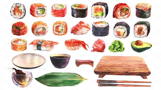 10 Illustrations For Sushi Menu - Graphics | Motion Array