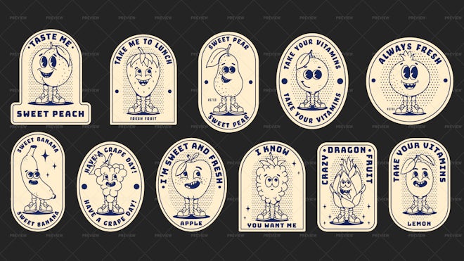 Funny vintage typo fruit stickers By Wondercolor
