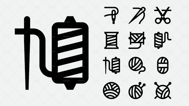 12 Sewing Thread Icons - Graphics | Motion Array