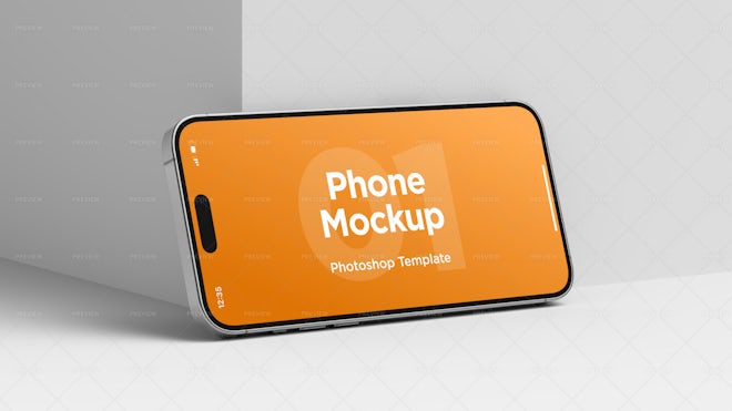 Horizontal Phone On A Wall Mockup - Graphics | Motion Array