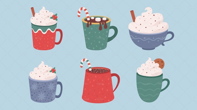 6 Christmas Drinks - Graphics | Motion Array