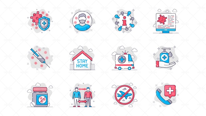 12 Coronavirus Prevention Icons - Graphics | Motion Array