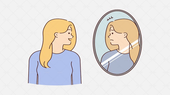 Woman Looks In The Mirror Illustration - Graphics | Motion Array