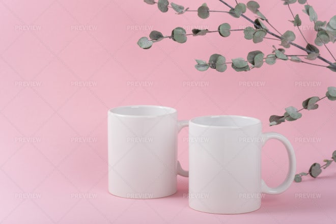 Two Coffee Mugs On A Pink Background - Stock Photos