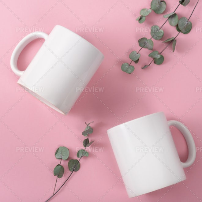 White Blank Mugs On A Table - Stock Photos