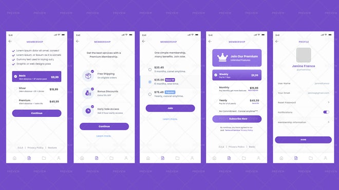 Membership And Subscription Plan Screens - Graphics | Motion Array