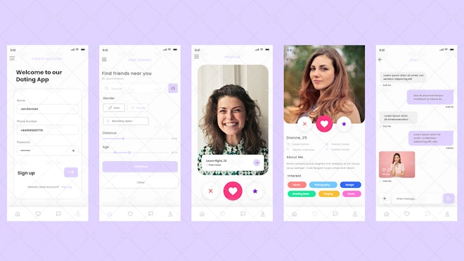 Dating Social Media App UI Kit - Graphics | Motion Array