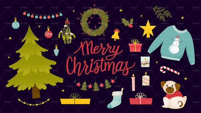 24 Christmas Cartoon Elements - Graphics | Motion Array