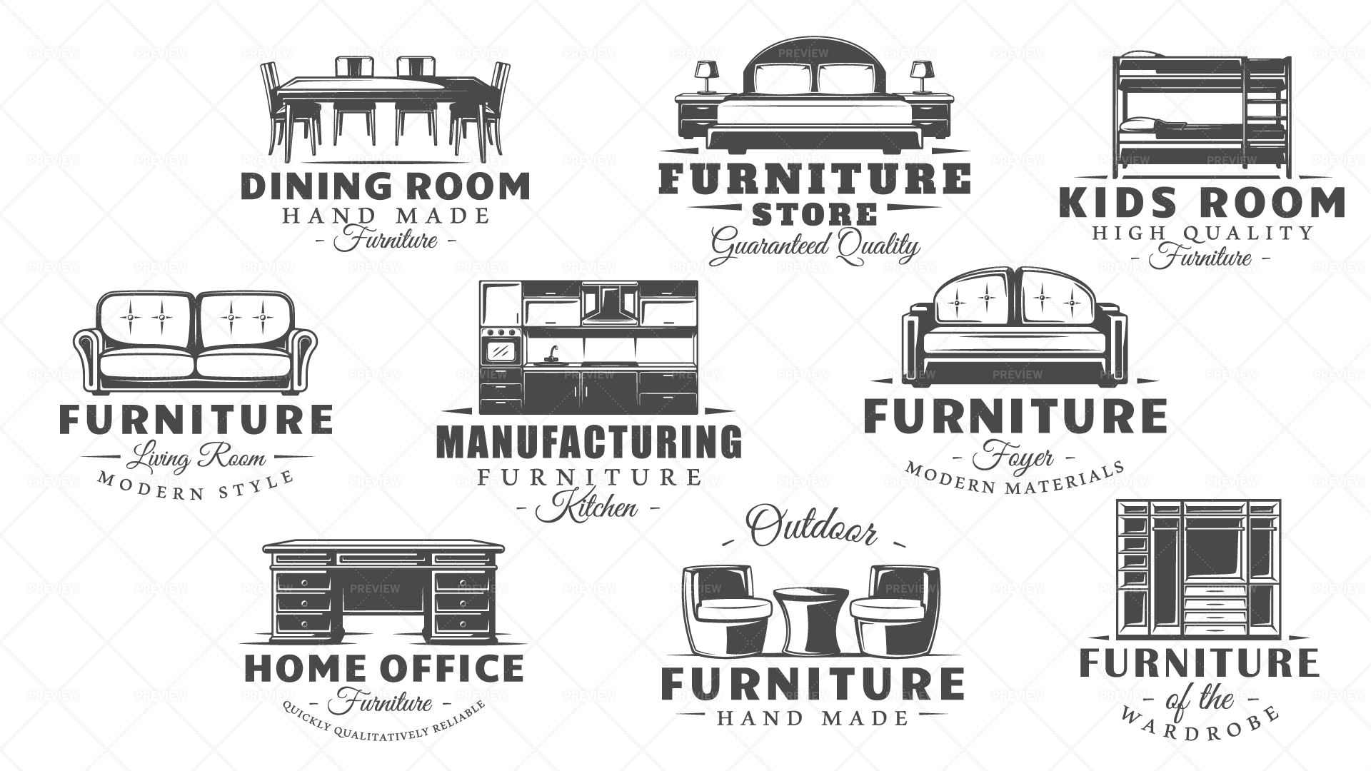 9 Vintage Furniture Labels - Graphics | Motion Array