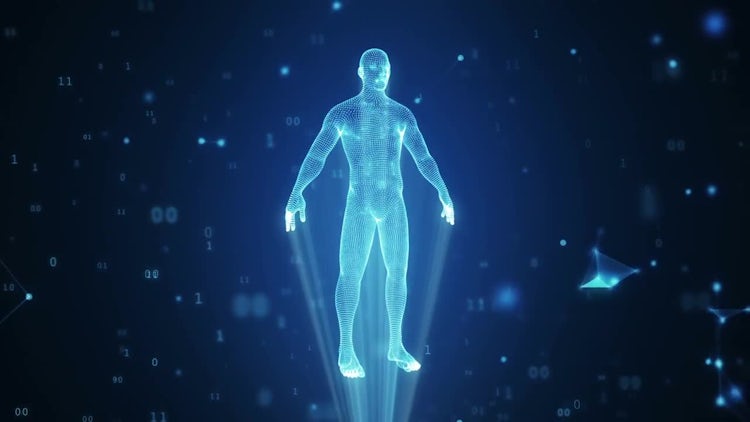 Human Hologram Formed From Particles Stock Motion Graphics Motion Array