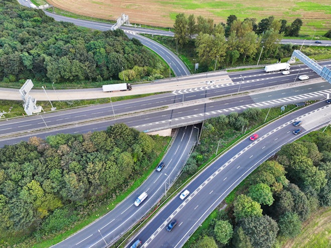 Over The Motorway Intersection - Stock Photos | Motion Array