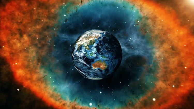 Earth In Space On Nebula Background: Motion Graphics