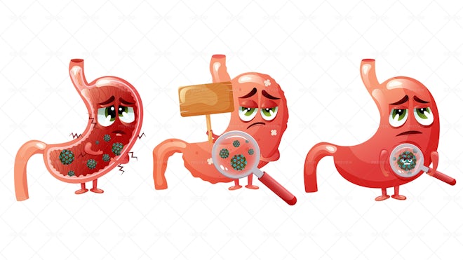 3 Sick Stomach Character Stickers - Graphics | Motion Array