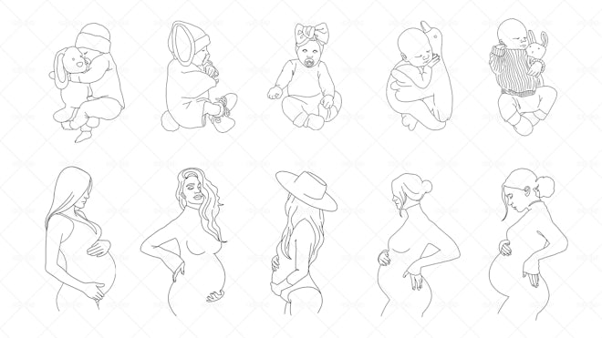 Mom And Baby Line Art Illustrations - Graphics
