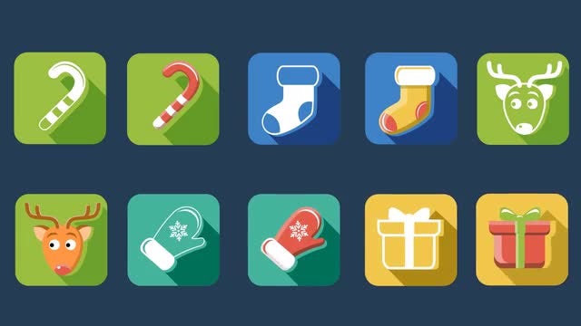 Flat Style Christmas And New Year Icons : Stock Motion Graphics