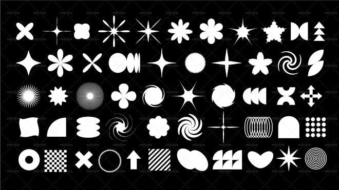 52 Monochrome Y2K Geometric Stickers - Graphics | Motion Array