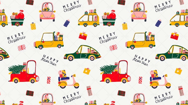 Christmas Pattern With Retro Cars - Graphics | Motion Array