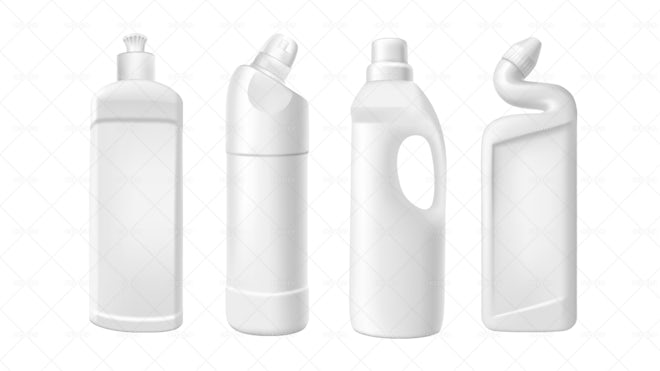 4 Realistic Cleaning Supply Bottles - Graphics 