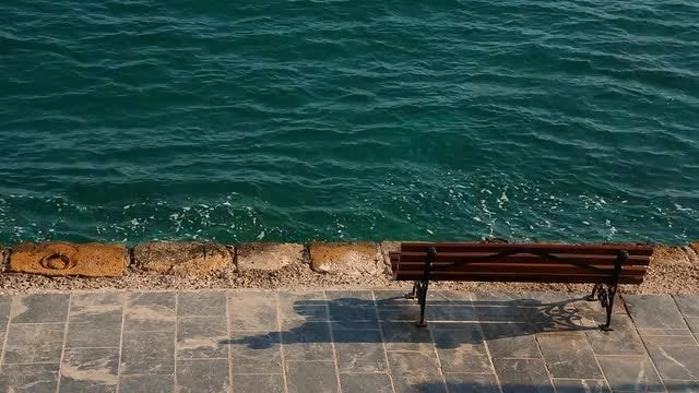 Empty Bench By The Sea: Stock Video