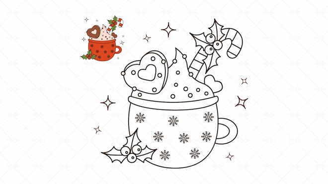 Christmas Hot Cocoa Coloring Page - Graphics | Motion Array