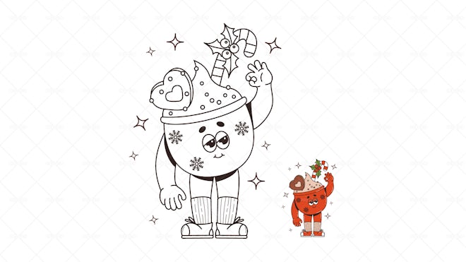 Christmas Hot Cocoa Coloring Page - Graphics | Motion Array