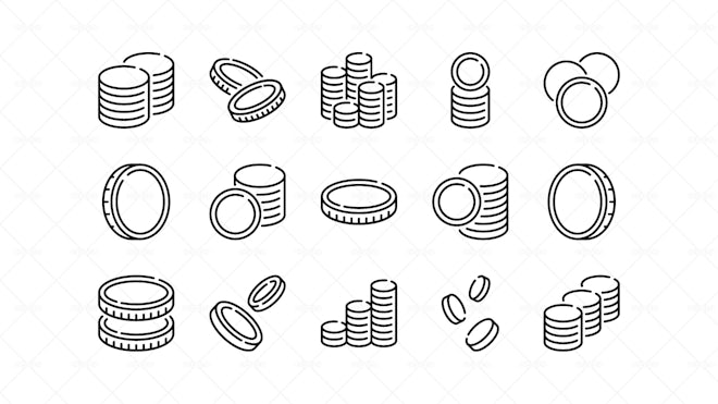 15 Stack Of Coins Icons - Graphics | Motion Array