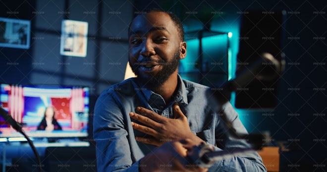 Influencer Films Himself At Home - Stock Photos 