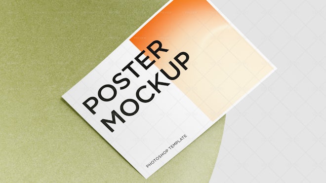 A4 Paper Folded Poster PSD Mockup Pack on Yellow Images Creative Store