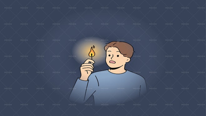 Man Lights A Match In Dark Illustration - Graphics | Motion Array