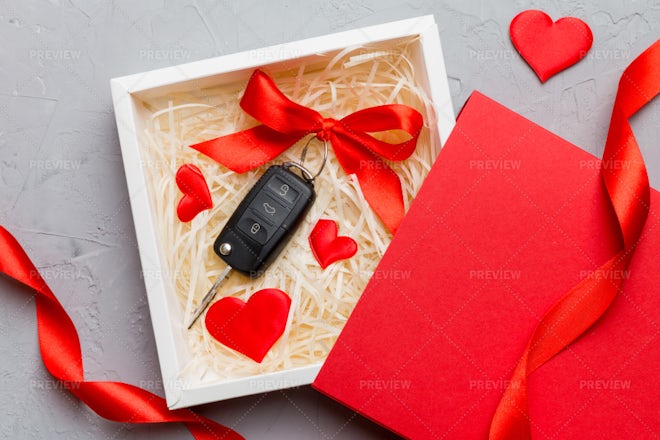 A New Car With A Red Bow - Stock Photos