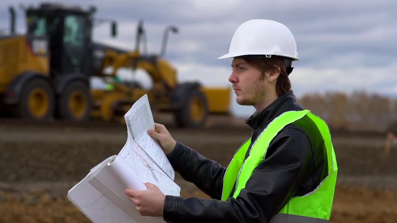 Engineer Inspecting Road Construction Stock Video Motion Array