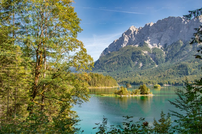 Eibsee On Zugspitze Mountain In Bavaria - Stock Photos | Motion Array