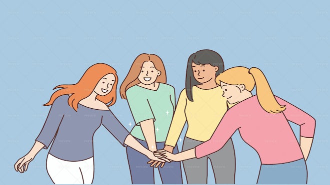 Women Join Hands In Unity Illustration - Graphics | Motion Array