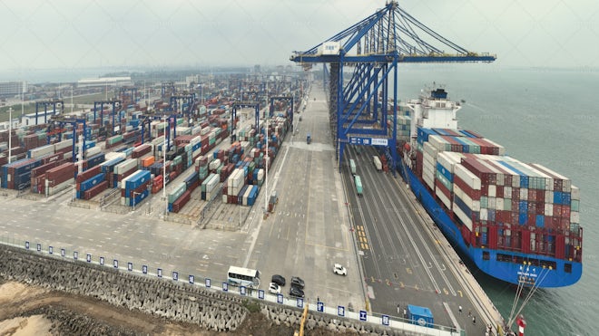 Aerial Top View Of Container Ship - Stock Photos 