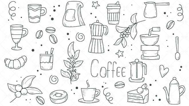 Cup of coffee doodle.Coffee time. Used for kitchen, cafe stuff