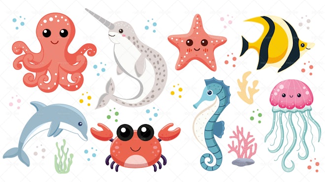 12 Cute Sea Animals Stickers - Graphics