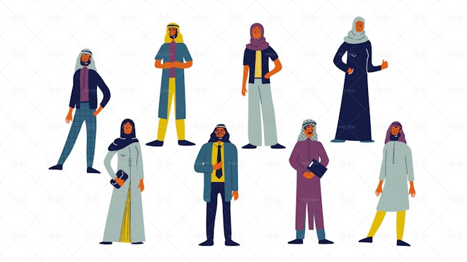 8 Characters In Religious Headwear - Graphics | Motion Array