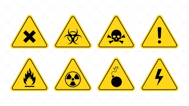 8 Danger And Warning Sign Icons - Graphics | Motion Array