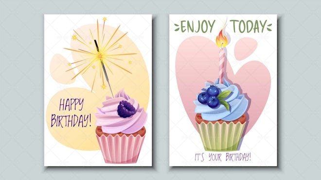 2 Birthday Cards With Cupcakes - Graphics