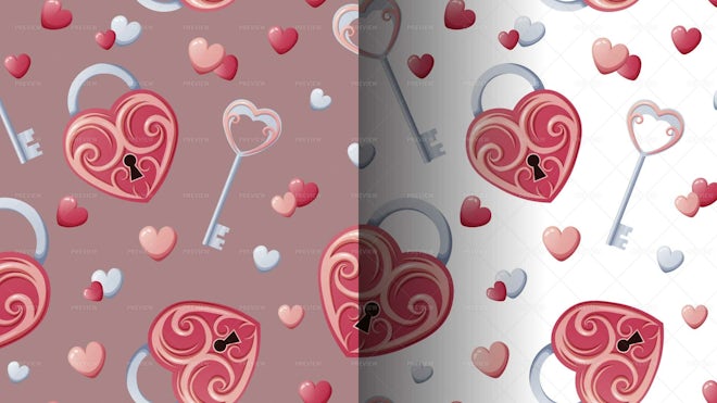 Seamless Pattern With Heart Lock And Key - Graphics | Motion Array