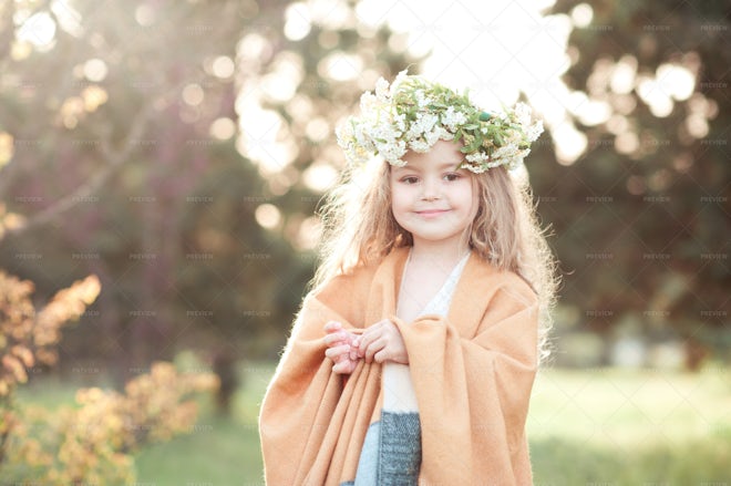 Girl Wearing Floral Wreath - Stock Photos | Motion Array