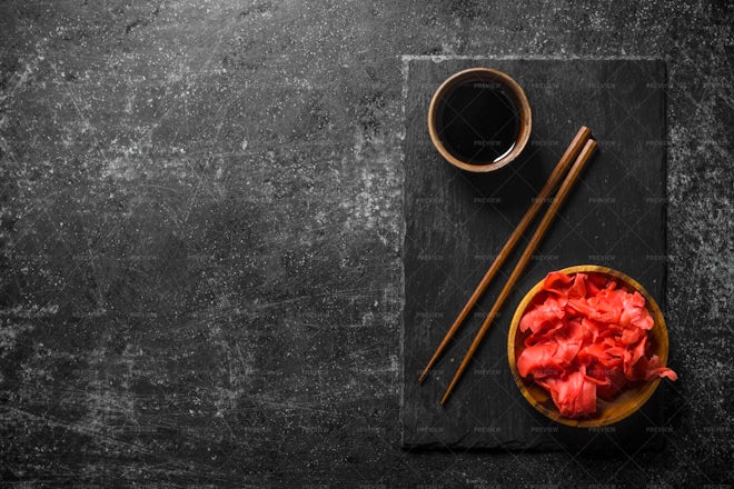 Soy Sauce And Pickled Ginger - Stock Photos | Motion Array