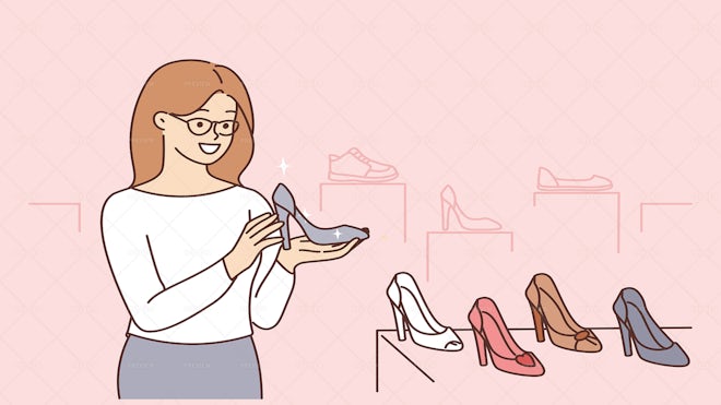 A Woman Chooses Shoes In A Store - Graphics | Motion Array