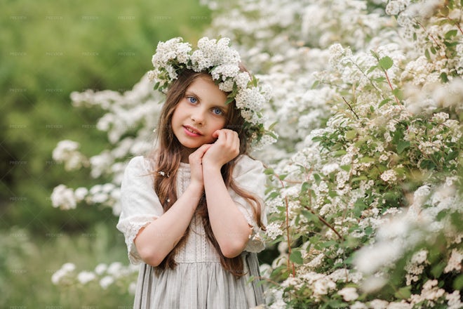 Girl Wearing Floral Wreath - Stock Photos | Motion Array