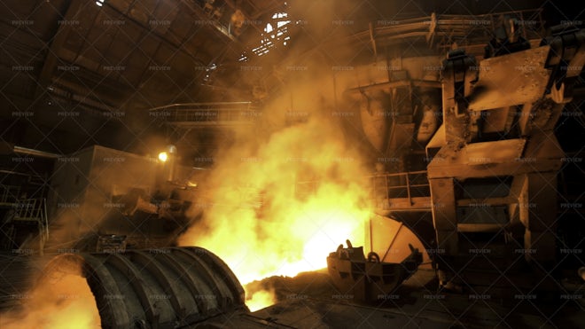 Hot Dark Workshop Of Steel Production In Electric Furnaces, With ...