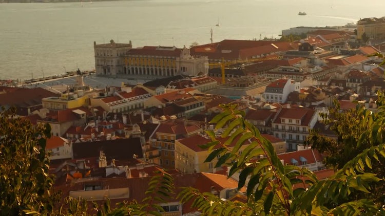 Lisbon Downtown At Sunset: Stock Video