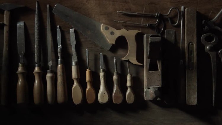 Old Fashion Tools On A Table: Stock Video
