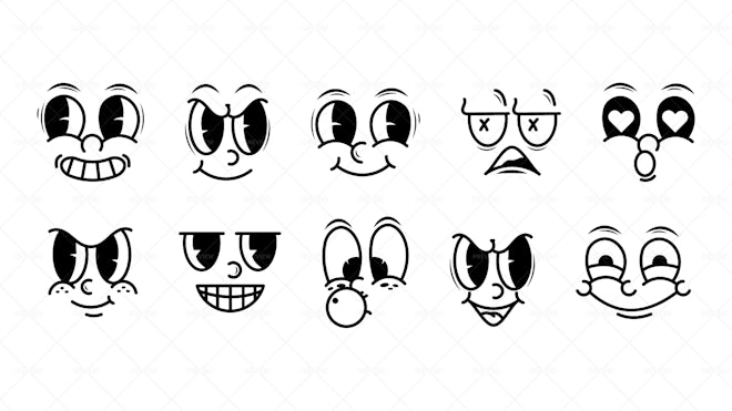 Retro Cartoon Faces - Graphics | Motion Array